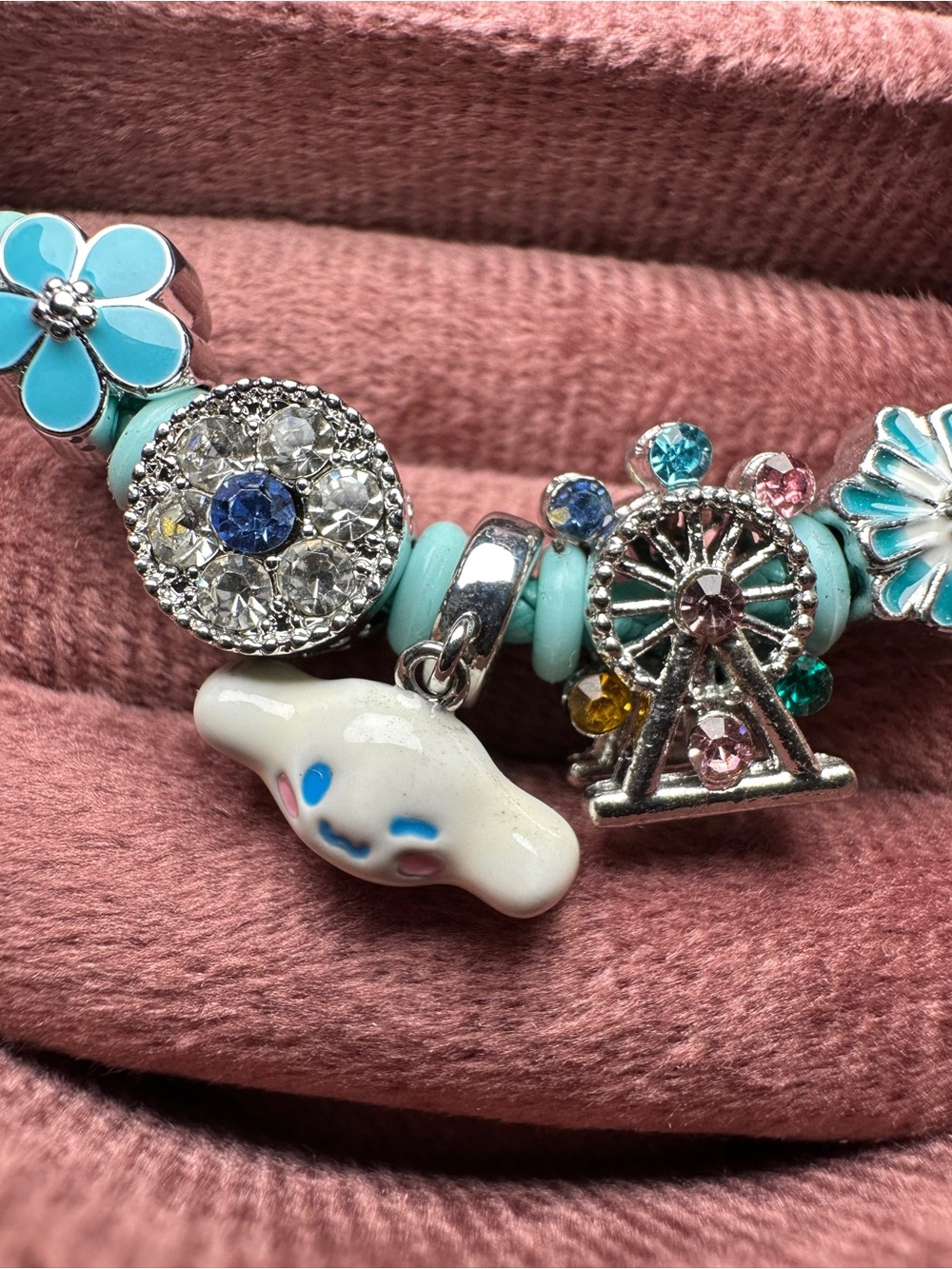Charm Bracelet with Turquoise Beads & Crystals and Cute Cloud Charm